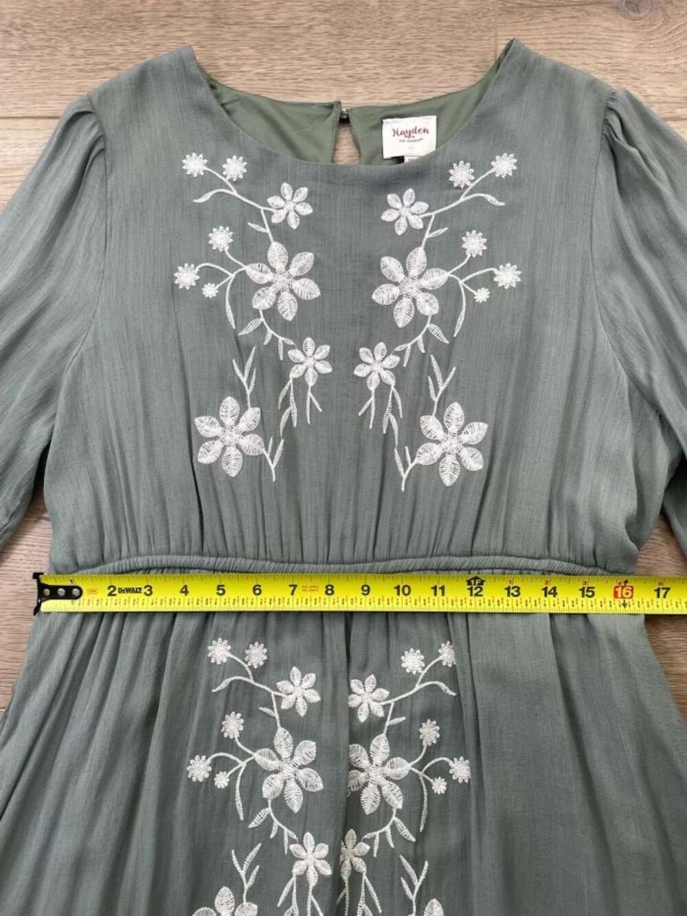 Hayden Los Angeles Embroidered Midi Dress 1XL Sage Green Boho Pockets - Picture 4 of 11